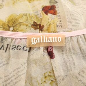 伊製★ galliano ガリアーノ フラワー× ニュースペーパー総柄♪ 半袖 シフォン シルク ワンピース Sz.28/42 レディース K4T00439_4#Dの画像6