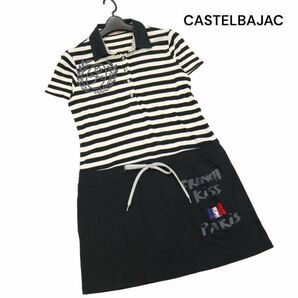 CASTELBAJAC カステルバジャック 春夏 ボーダー切替♪ ロゴ 半袖 ポロシャツ ワンピース Sz.42 レディース 黒 ゴルフ K4T00434_4#Aの画像1