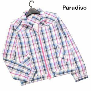 Paradiso パラディーゾ 通年 ロゴ刺繍♪ マドラス チェック コットン ブルゾン ジャケット Sz.L　レディース ゴルフ　K4T00461_4#O