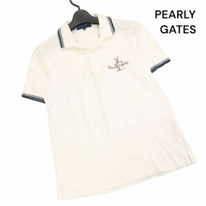 PEARLY GATES パーリーゲイツ 春夏 ロゴ刺繍♪ 半袖 鹿の子 ポロシャツ Sz.0　レディース 白 ゴルフ 日本製　K4T00462_4#A