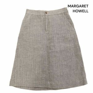 MARGARET HOWELL マーガレットハウエル 春夏 麻 リネン100％♪ ヘリンボーン スカート Sz.1　レディース グレー　K4B00324_4#P