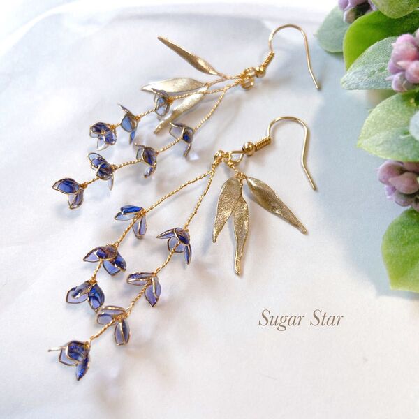 シックなラベンダーのピアス イヤリング ディップアート ハンドメイド スワロフスキー