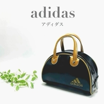 adidas アディダス ミニボストンバッグ ミニハンドバッグ ミニトートバッグ ブラック 黒 ゴールド エナメル ロゴ ブランド 軽量 お出かけ_画像1