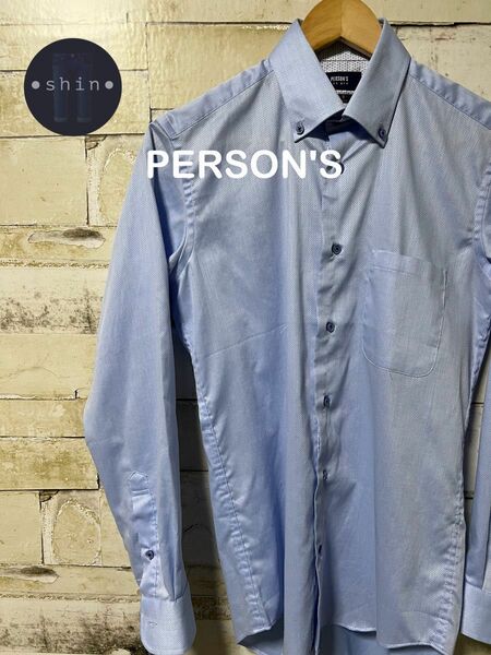 PERSON'S 長袖シャツ ブルー S ビジネスシャツ 洋服の青山