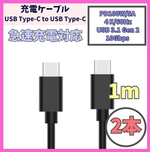 【PD対応 100W/5A 急速充電】1m 2本 USB-C ケーブル 高速充電 USB 3.1 Gen 10Gbps USB Type-C タイプCケーブル データ転送 4K/60Hz f2eW