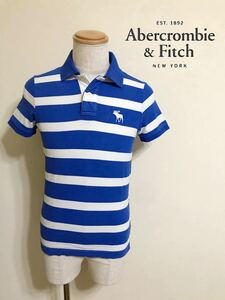 Abercrombie & Fitch A&F アバクロンビー&フィッチ ボーダー ビッグアイコン ポロシャツ トップス サイズS 175/92Y 半袖 青白