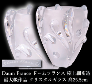 【晃】最大級希少作品 Daum France ドームフランス クリスタルガラス フラワーベース 花瓶 高25.5cm 重量10.3kg 極上細密造 西洋美術