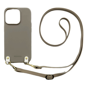 iPhone14 Plus スマホケース（くすみグレー/クリーム）ソフトケース ストラップ 肩掛け 首かけ