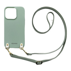 iPhone14 Plus スマホケース（くすみグリーン/アイスグリーン）ソフトケース ストラップ 肩掛け 首かけ