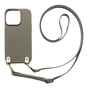 iPhone14 Pro スマホケース（くすみグレー/アイスグリーン）ソフトケース ストラップ 肩掛け 首かけ