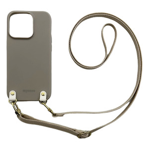 iPhone13 Pro Max スマホケース（くすみグレー/シャンパン）ソフトケース ストラップ 肩掛け 首かけ