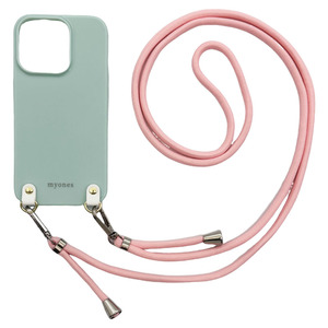 iPhone13 Mini アイフォン13ミニ(くすみグリーン/ピンク)ひも TPU ストラップ 肩掛け 首かけ 斜めが スマホケース かわいい