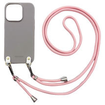 iPhone13 Mini アイフォン13ミニ(くすみグレー/ピンク)ひも TPU ストラップ 肩掛け 首かけ 斜めが スマホケース かわいい_画像1