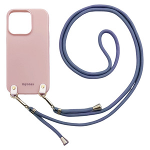 iPhone14 Plus(くすみピンク/ブルーグレー)ひも TPU ストラップ 肩掛け 首かけ 斜めが スマホケース かわいい