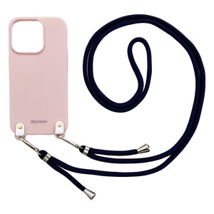 iPhone13 Mini アイフォン13ミニ(くすみピンク/ネイビー)ひも TPU ストラップ 肩掛け 首かけ 斜めが スマホケース かわいい