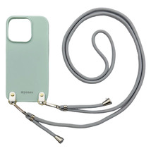 iPhone13 Mini アイフォン13ミニ(くすみグリーン/グレー)ひも TPU ストラップ 肩掛け 首かけ 斜めが スマホケース かわいい_画像1