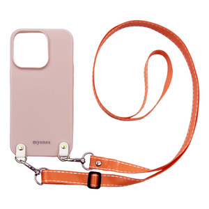 iPhone14 Pro(くすみピンク/オレンジ)TPUケース ストラップ アクセサリー 肩掛け 斜めがけ かわいい