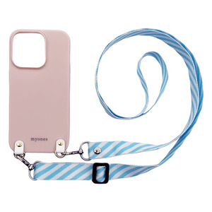iPhone14 Plus(くすみピンク/ブルー)TPUケース ストラップ カバー 平型 肩掛け 斜めがけ かわいい