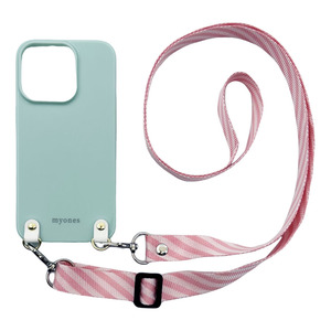iPhone13 Mini アイフォン13ミニ(くすみグリーン/ピンク)TPUケース ストラップ カバー 平型 肩掛け 斜めがけ かわいい