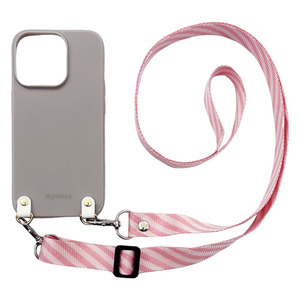 iPhone8 7 iPhoneSE2 SE3(くすみグレー/ピンク)TPUケース ストラップ カバー 平型 肩掛け 斜めがけ かわいい