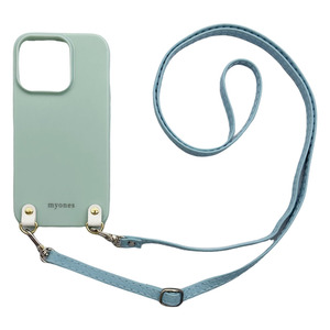 iPhone14（くすみグリーン/ブルー）PUレザー ソフトケース スマホショルダー 肩掛け 首かけ 斜めがけ かわいい 韓国