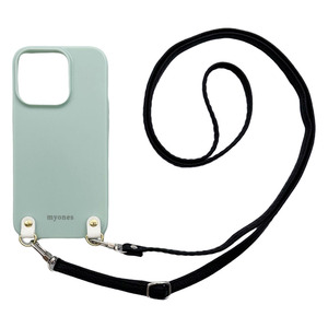 iPhone14 Pro Max （くすみグリーン/ブラック）PUレザー ソフトケース スマホショルダー 肩掛け 首かけ 斜めがけ かわいい 韓国