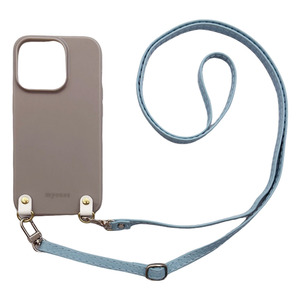 iPhone12 mini（くすみグレー/ブルー）PUレザー ソフトケース スマホショルダー 肩掛け 首かけ 斜めがけ かわいい 韓国