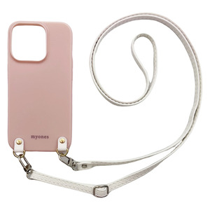 iPhone12 Pro Max（くすみピンク/ホワイト）PUレザー ソフトケース スマホショルダー 肩掛け 首かけ 斜めがけ かわいい 韓国