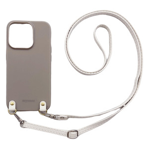 iPhone13 Mini アイフォン13ミニ（くすみグレー/ホワイト）PUレザー ソフトケース スマホショルダー 肩掛け 首かけ 斜めがけ かわいい 韓国