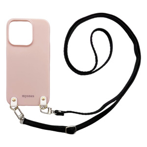 iPhone12 mini（くすみピンク/ブラック）PUレザー ソフトケース スマホショルダー 肩掛け 首かけ 斜めがけ かわいい 韓国