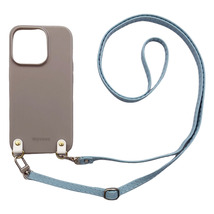 iPhone13 Mini アイフォン13ミニ（くすみグレー/ブルー）PUレザー ソフトケース スマホショルダー 肩掛け 首かけ 斜めがけ かわいい 韓国_画像1