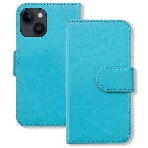 iPhone14 アイフォン14 スマホケース（ブルー）手帳型 PUレザー 無地 ケース 横開き カード収納 カバー