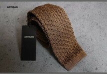 新品 アルチザン メン/ARTISAN MEN 最高級 イタリア製 艶感 シルク ニット ネクタイ/薄茶/定価1.8万円/サンプル_画像1