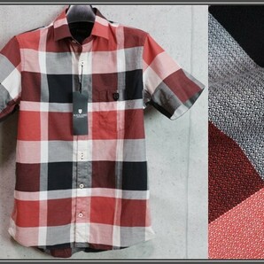 新品ブラックレーベル クレストブリッジ 春夏 クレストブリッジチェック ドビー織り 半袖シャツM 赤系/BLACK LABEL CRESTBRIDGEの画像1
