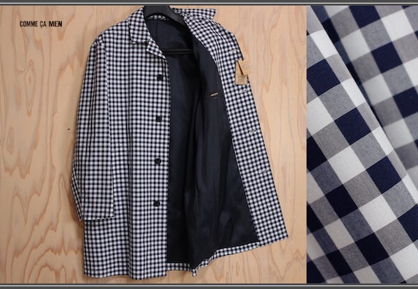 新品 コムサメン 春秋冬 ギザコットン ギンガムチェック ステンカーラー コート