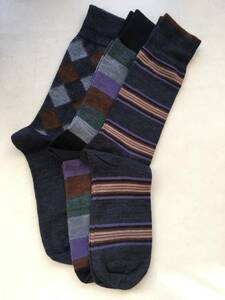  great special price high quality high class new goods Italy made melino wool .melino wool Blend socks 3 pair collection socks men's 25-27cm purple series pattern LORENZO UOMO