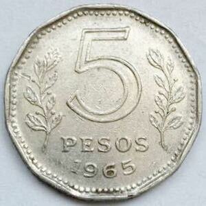  за границей монета Argentina 5peso1965 год 