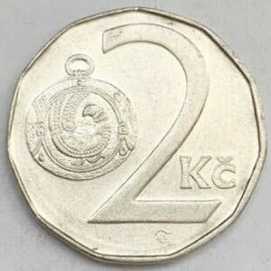 海外コイン　チェコ共和国　2コルナ　1996年