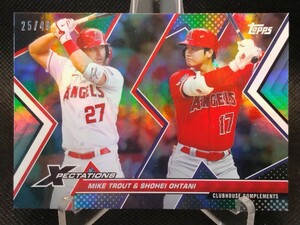 大谷翔平 トラウト 49枚限定 玉虫色 【2023 TOPPS XPECTATIONS CLUBHOUSE COMPLEMENTS #57 MIKE TROUT/SHOHEI OHTANI IRIDESCENT PARALLEL