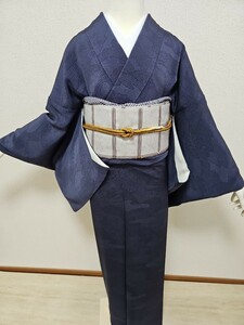 すずや■907正絹「型士五人競作」型染め江戸小紋袷　裄丈68cm 　藍系