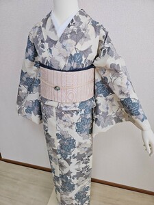 su..#253[ single .] silk genuine white mud . Ooshima pongee sleeve length 68.5cm white, blue gray series 