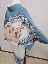 すずや■301【単衣】正絹【翠山工房】辻ケ花訪問着　裄丈68cm 　錆浅葱系_画像8