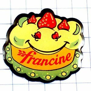 ピンバッジ・笑顔のイチゴケーキお菓子 FRANCINE◆フランス限定ピンズ◆レアなヴィンテージものピンバッチ