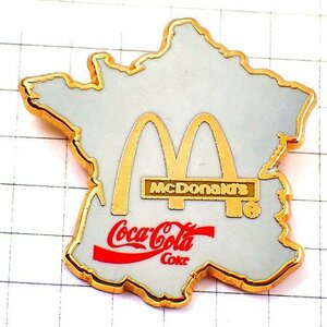 ピンバッジ・コカコーラのロゴとフランス地図マクドナルドＭ◆フランス限定ピンズ◆レアなヴィンテージものピンバッチ