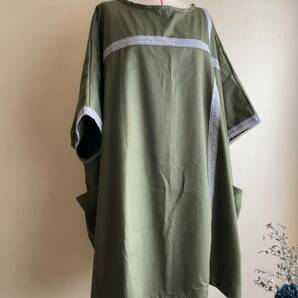  B-12 カーキ色cotton＆グレーcottonレースの超ワイド幅Op handmadeの画像2