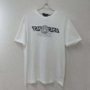 #[ tag equipped ] spring summer Versace VERSACE high class Logo T-shirt ⑫ white × black L size short sleeves with defect 