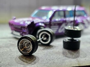 【3インチ 1/64に最適】カスタムホイール custom wheels ホットウィール Hotwheel ホワイトレター入 リアルライダー ゴムタイヤ hpssc 銀2