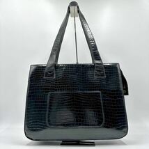 1円【入手困難!! 極美品】CELINE セリーヌ クロコ型押し トートバッグ バック 肩掛け ブラック 黒 メンズ ビジネス A4可 ゴールド金具 通勤_画像2