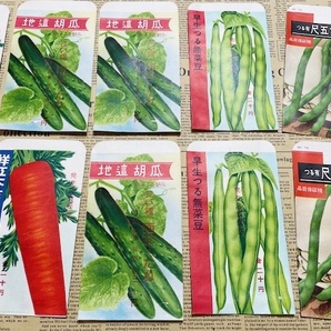 当時物 昭和レトロ 野菜の種子ラベル 袋のみ16枚セット 印刷物 紙もの コラージュ リメ缶など リメイク素材の画像7
