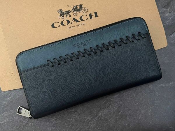 【新品】coach 財布 長財布 メンズ ブラック ブルー コーチ